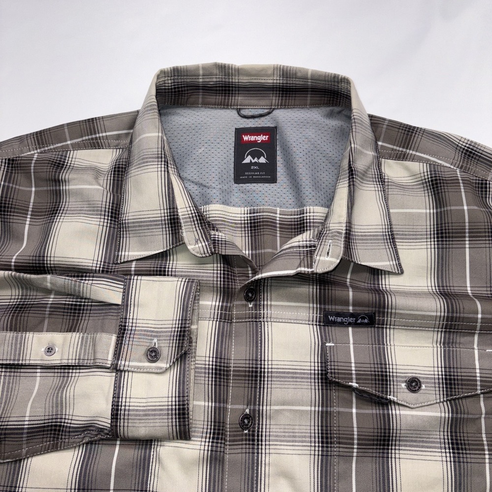 Wrangler Shirt Men's XXL Brown Plaid Long Sleeve Western Vented